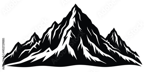 Majestic Mountain peaks: A detailed silhouette of a mountain range, perfect for illustrating concepts of nature, adventure, and overcoming challenges.