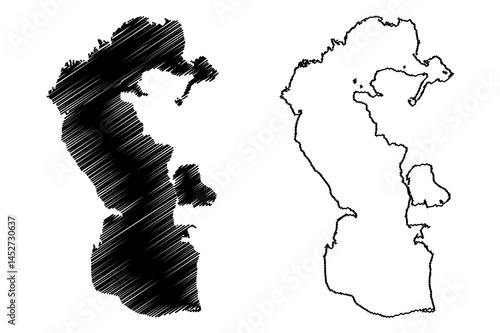 Caspian Sea salt lake (Russia, Russian Federation, Eurasia, Garabogazköl Aylagy) map vector illustration, scribble sketch map