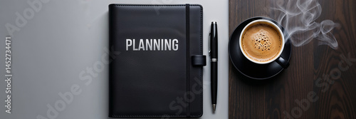 Obraz na płótnie notebook with the inscription planning, cup of coffee, pen
w salonie