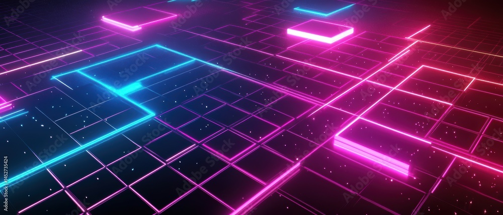 Futuristic neon grid with glowing elements. Futuristic neon grid with glowing elements.