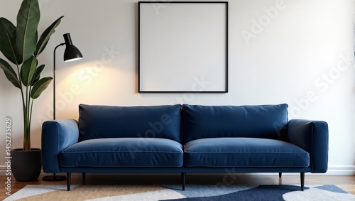 Modern living room with blue sofa
