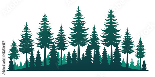 Forest silhouette in vibrant color: A vibrant illustration of a dense evergreen forest, with tall trees forming a solid silhouette against the background, symbolizing tranquility and nature.