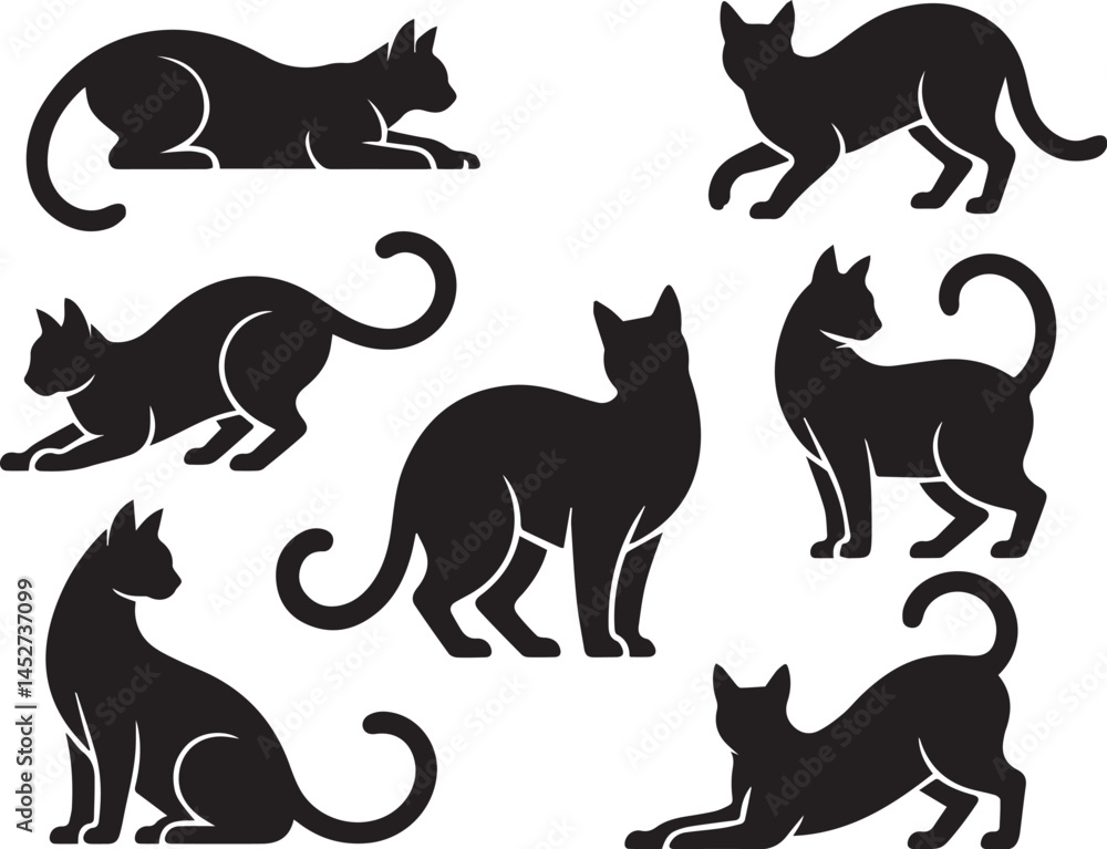 Cat Bundle vector, Cat silhouette Vector with white background Cat Bundle vector, Cat silhouette Vector with white background