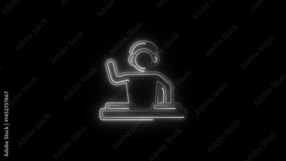 Glowing neon dj icon isolated on black background. HD Video motion graphic animation Glowing neon dj icon isolated on black background. HD Video motion graphic animation
