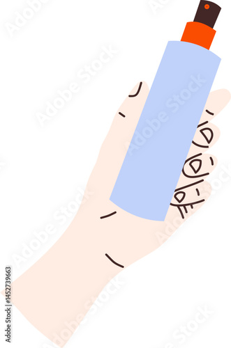 Flat Illustration of Hand Holding Skincare Bottle With Minimalist Style Beauty Product Concept for Wellness Branding and Self Care Marketing Visuals
