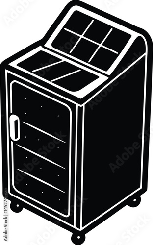Solar powered mini fridge for drinks silhouette