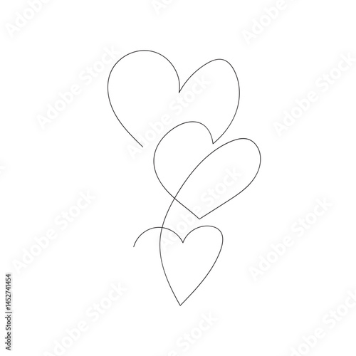 One line design hand drawing of three hearts nested one above the other.