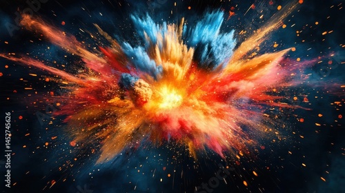 Wallpaper Mural Vibrant explosion of colors and shapes, dynamic energy burst on dark background, intense sci-fi action scene, dramatic visual effect. Torontodigital.ca