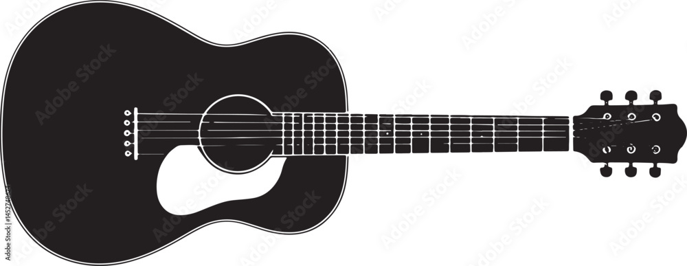 Obraz premium Acoustic guitar black silhouette. Music instrument icon. Vector illustration.