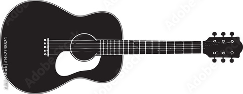 Acoustic guitar black silhouette. Music instrument icon. Vector illustration.
