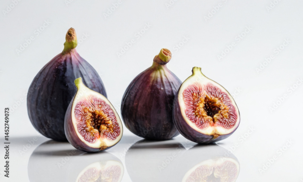 A pair of figs growing on a tree, sitting next to each other