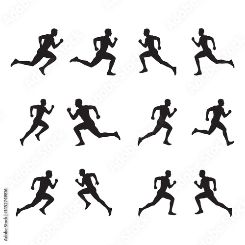 Wallpaper Mural silhouettes of a man running in multiple action positions. Perfect for illustrating physical activity, exercise, track and field, or health-related projects. Torontodigital.ca