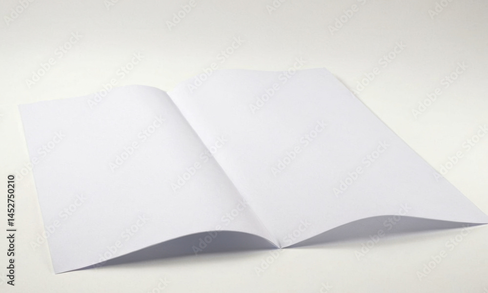 An open white book lying on a white surface