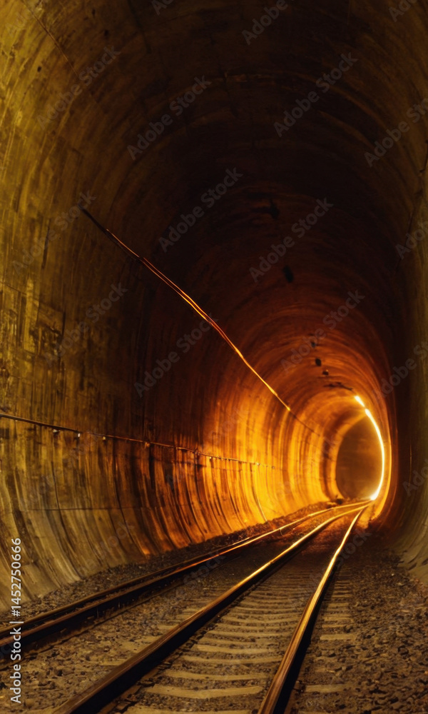 Train entering or exiting a dark tunnel, perfect for transportation and infrastructure projects