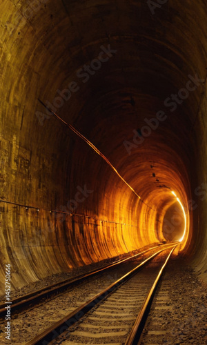 Obraz na płótnie Train entering or exiting a dark tunnel, perfect for transportation and infrastructure projects w salonie