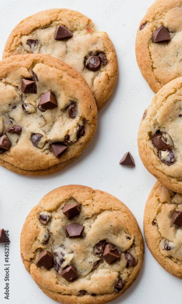 Fresh baked cookies arranged on a table, perfect for a snack or dessert