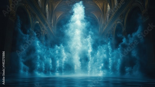 Wallpaper Mural Blue smoke rising in ornate church interior, dramatic scene Torontodigital.ca