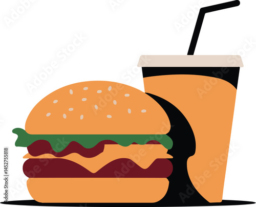 Fast Food Combo Silhouette Burger Hot Dog Fries Fork Illustration