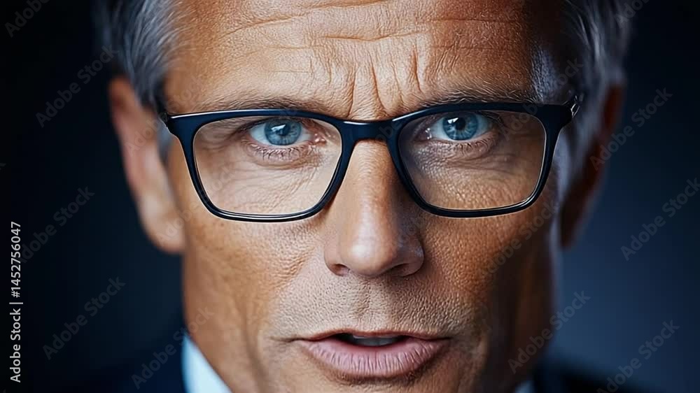 Thoughtful man in glasses with grey hair focused on deep contemplation in a professionally lit studio environment Thoughtful man in glasses with grey hair focused on deep contemplation in a professionally lit studio environment