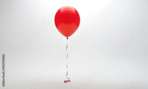 A red balloon floating in the air with a string attached, suitable for use in illustrations about childhood, adventure or whimsy