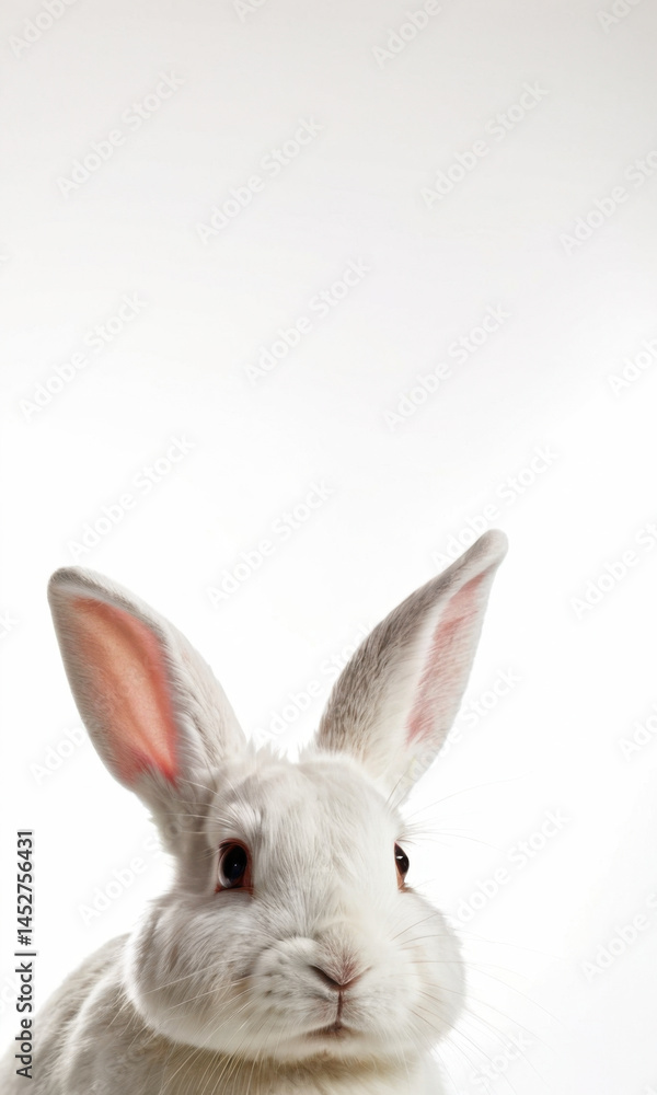 Obraz premium A close-up photo of a white rabbit on a white background