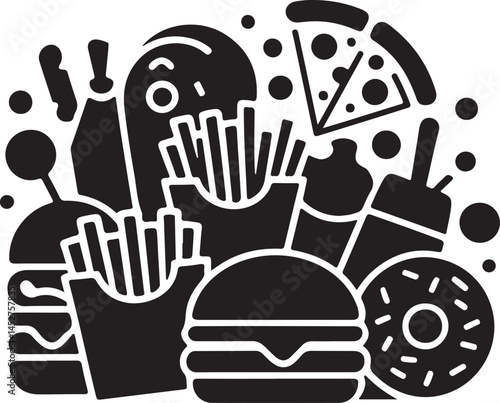 Overcrowded Fast Food Silhouette Junk Food Illustration