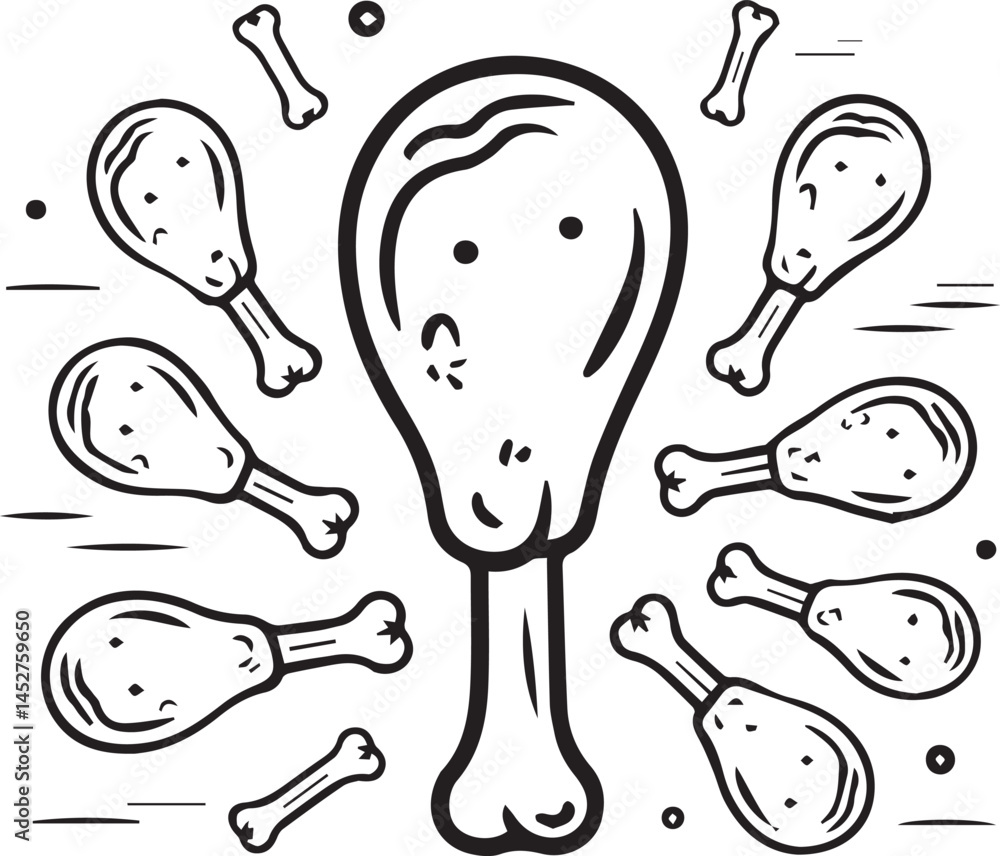 Fototapeta premium Pile of Chicken Drumsticks Silhouette Food Illustration