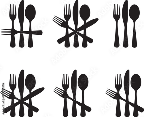Cutlery Silhouette Fork Knife Spoon Illustration Set