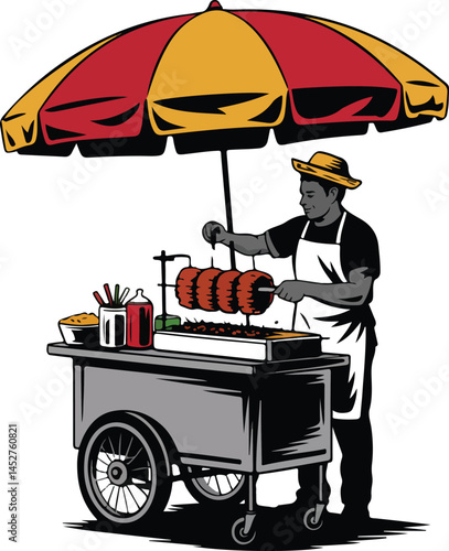 Colorful Street Food Vendor Shawarma Grill Illustration