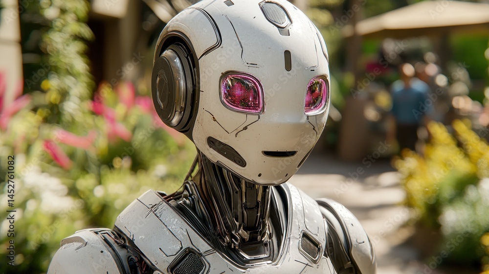 Fototapeta premium Futuristic robot head close up