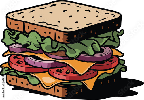Colorful Club Sandwich Illustration with Vegetables and Cheese