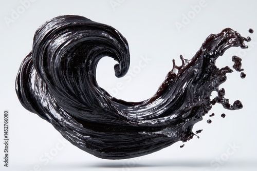 A splash of thick black liquid shilajit on white background, Dynamic splash of pure black shilajit resin, Pure himalayan salajeet splash, Liquid shilajit splash, Salajeet mineral splash,Easy to Cutout