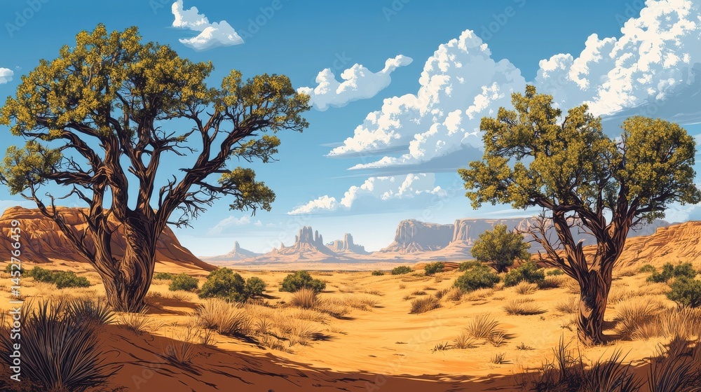 a desert landscape with sand dunes and trees a desert landscape with sand dunes and trees