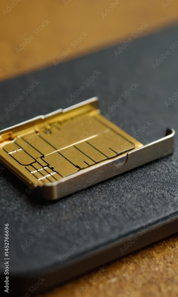 A SIM card placed on top of a laptop computer, perfect for illustrations or presentations about technology and communication