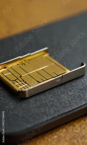 Obraz na płótnie A SIM card placed on top of a laptop computer, perfect for illustrations or presentations about technology and communication w salonie