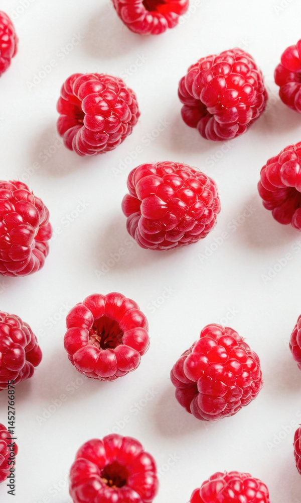 A bowl of fresh raspberries sitting on a clean white surface
