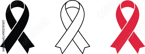 Breast cancer awareness. Three kinds of Ribbon style.