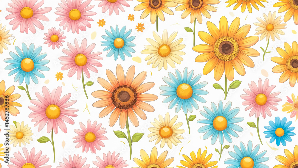 Bright Daisy Flowers in Sunlight Seamless Background EPS10 for Prints and Digital Designs Bright Daisy Flowers in Sunlight Seamless Background EPS10 for Prints and Digital Designs