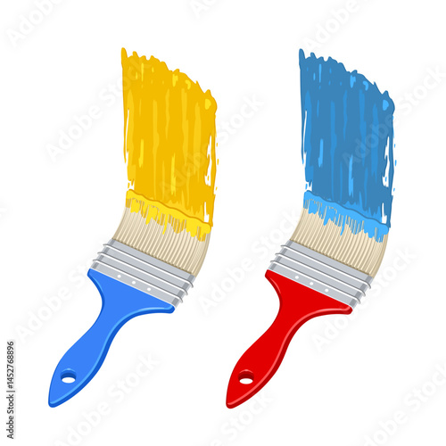 Paintbrush with paint. The brush paints the wall.