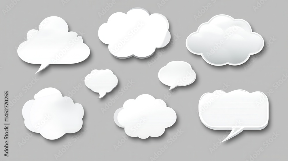 White blank retro speech bubbles isolated vector set. Illustration of cloud bubble speech for communication illustration