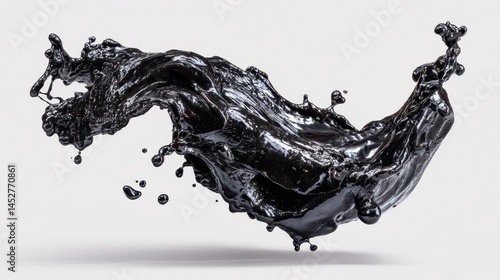 A splash of thick black liquid shilajit on white background, Dynamic splash of pure black shilajit resin, Pure himalayan salajeet splash, Liquid shilajit splash, Salajeet mineral splash,Easy to Cutout