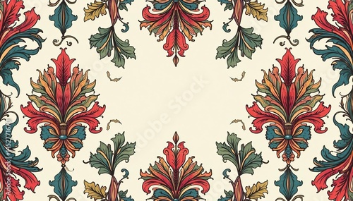 Intricate floral damask pattern, elegant swirls and leaves , elegant, texture, surface