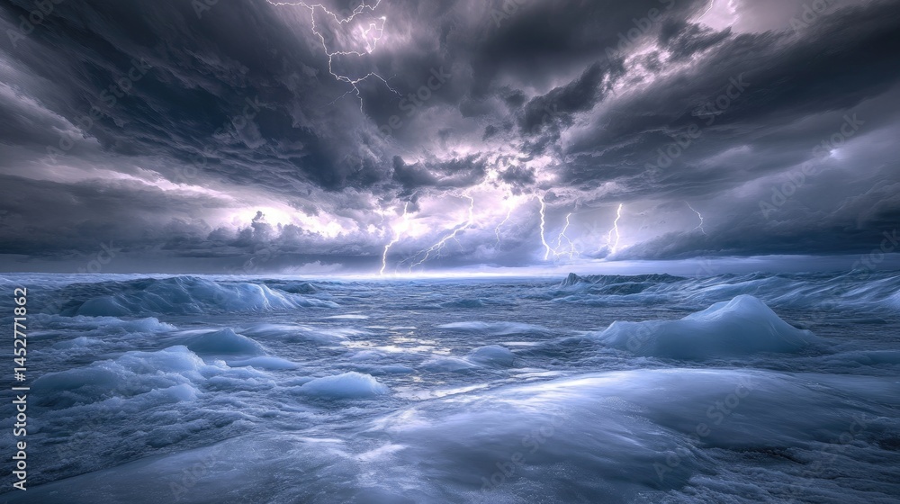 Obraz premium A glacial expanse beneath thick storm clouds
