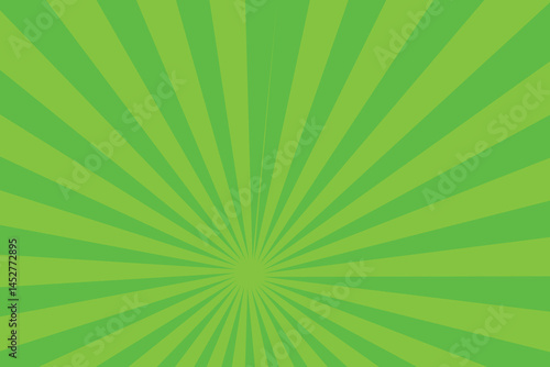 Green sun rays background with halftone. Cartoon funny retro pattern strip mock up.
