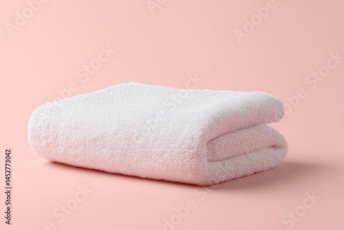 neatly folded minimalistic white towel sits gracefully on smooth pastel background