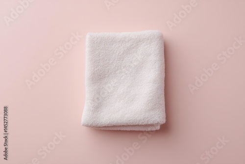 neatly folded minimalistic white towel sits gracefully on smooth pastel background