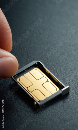 A person holds a sim card in their hand, with a blurred background