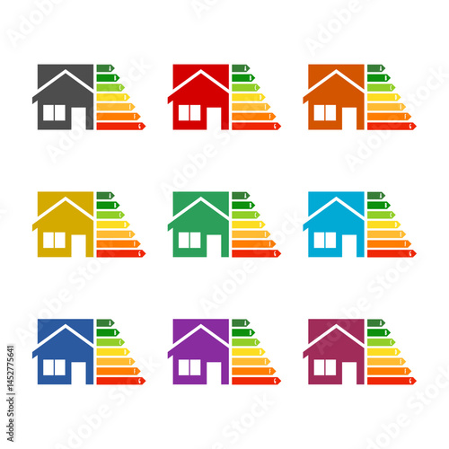 Home energy efficiency rating  icon isolated on white background. Set icons colorful