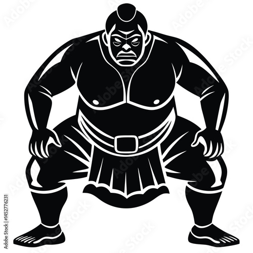 Sumo Wrestler Vector Illustration: Black and White Graphic of Japanese Sumo Wrestler in Traditional Mawashi, Martial Arts Sport Image