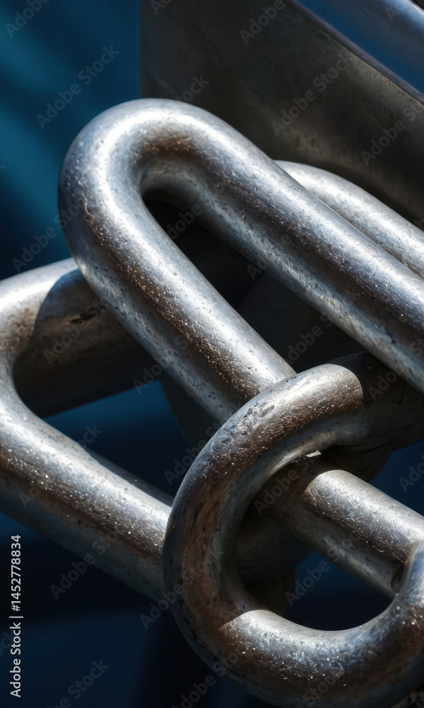 A close-up view of a metal chain on a blue surface, ideal for use in industrial or technology-related contexts